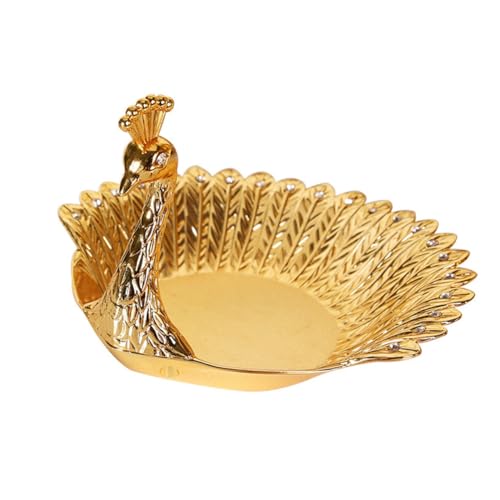 Simpls 1 Stück Pfauen Obstteller Metalltablett Schale Delikate Aufbewahrungsplatte Goldmetall für Bonbon Schmuck Snack Tablett Servieren Dekoration für Zuhause von Simpls
