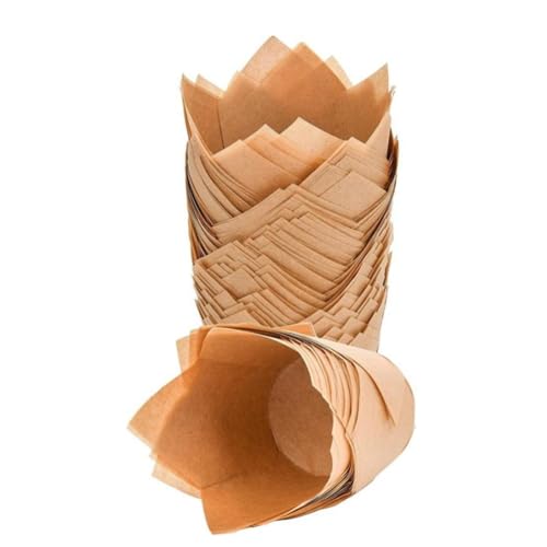 Simpls 50 StüCk Tulpen-Cupcake-FöRmchen, Tulpen-Backpapier für Cupcakes und Muffins, Ungebleichte BackföRmchen, Cupcake-Rindslederfarbe von Simpls