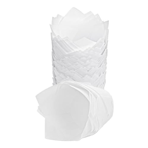 Simpls 50 StüCk Tulpen-Cupcake-FöRmchen, Tulpen-Backpapier für Cupcakes und Muffins, Ungebleichte BackföRmchen, Cupcake-Weiß von Simpls
