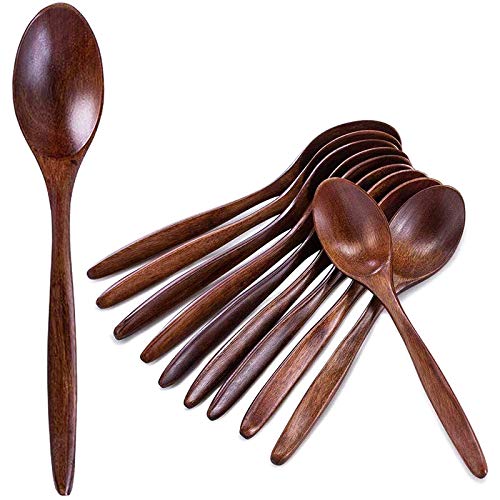 Simpls HolzlöFfel, 10 PCS SuppenlöFfel Set, Langstiel Naturholz EsslöFfel zum Mischen RüHren Kochen - 7,3 von Simpls