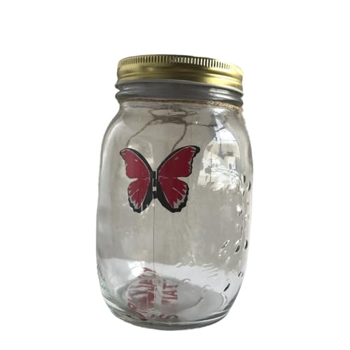 Simpls Simulation Schmetterlingssammlung im Glas, Schmetterlingsglas, das Sich Bewegt, LED-Licht, Romantisches Glas, Animierter Schmetterling, Rot von Simpls