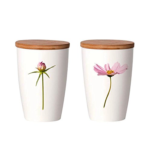 Simply Flowers - Tasse, Kaffeetasse, Teetasse, Vorratsdose - mit Bambusdeckel - Motiv: Cosmea, Schmuckkörbchen - 360 ml von Simply Flowers