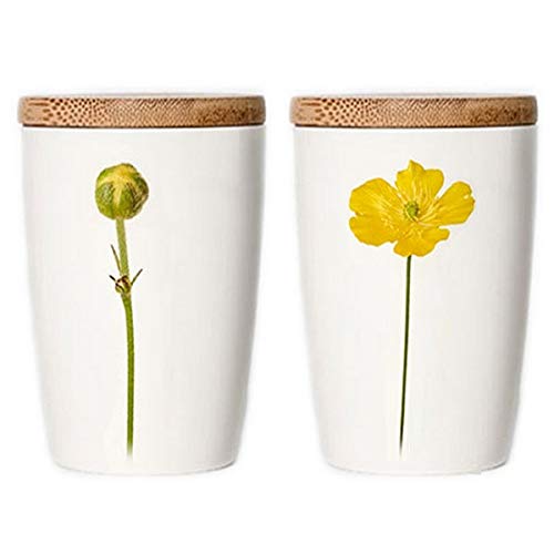Simply Flowers - Tasse, Kaffeetasse, Teetasse, Vorratsdose - mit Bambusdeckel - Motiv: Hahnenfuß - 360 ml von Simply Flowers