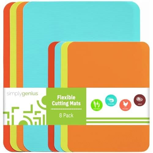 Simply Genius Schneidebretter-Set – rutschfestes und flexibles Kunststoff-Schneidebrett für Fleisch und Gemüse – spülmaschinenfest und BPA-frei, Schneidematten-Set von Simply Genius (8er-Pack, Simply Genius Schneidebretter-Set – rutschfestes und flexibles Kunststoff-Schneidebrett für Fleisch und Gemüse – spülmaschinenfest und BPA-frei, Schneidematten-Set von Simply Genius (8er-Pack, von Simply Genius