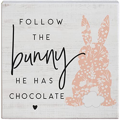 Simply Said, INC Small Talk Squares STS1594 Holzschild – Follow the Bunny, He Has Chocolate – 13,3 cm von Simply Said, INC
