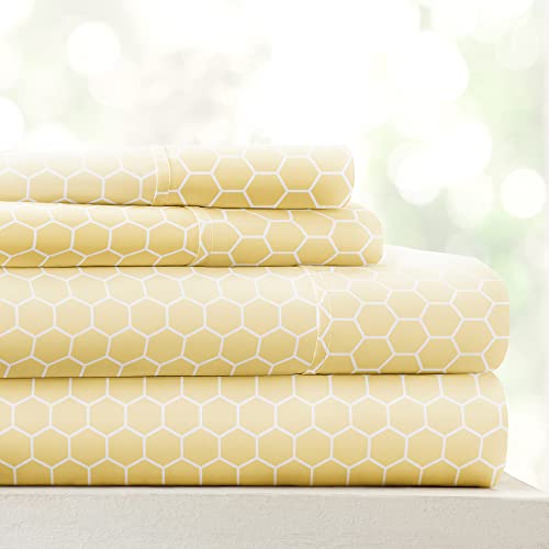 Einfach Soft 4 Stück Honig Muster Bed Sheet Set, gelb, Volle Größe von Linen Market