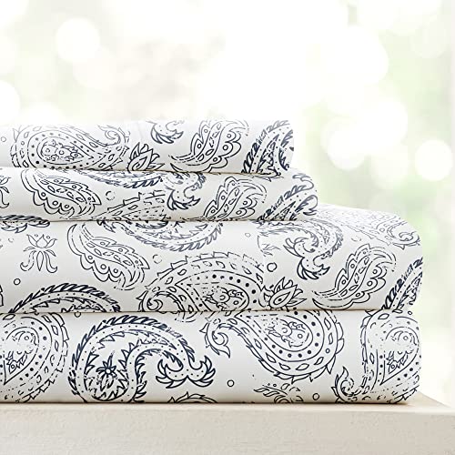 Einfach Soft 4 Stück Paisley Muster Bed Sheet Set, Navy, Volle Größe von Linen Market