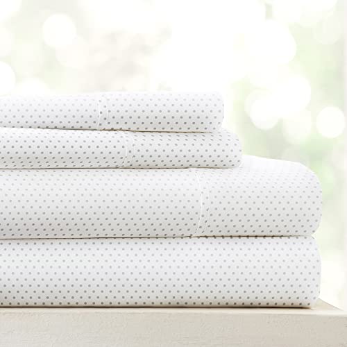 Einfach Soft 4 Stück zum Tüpfeln Muster Bed Sheet Set, hellgrau, Volle Größe von Linen Market