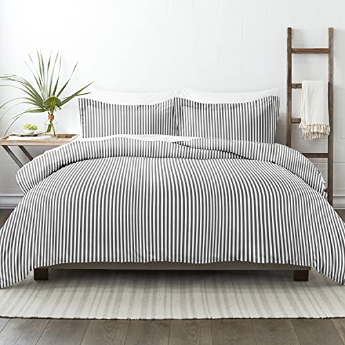 Simply Soft SS-DUV-Ribb-Twin-GR, besonders weich, Gemustert, 3-teiliges Bettbezug-Set, für Doppelbett, Grau von ienjoy Home