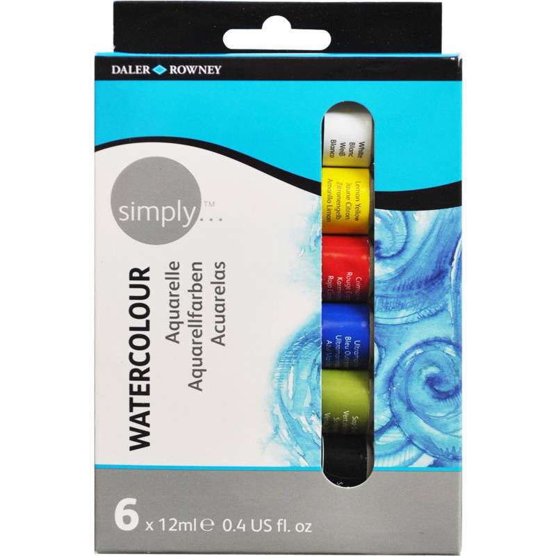 Daler-Rowney Simply Aquarellfarben-Set 6 x 12 ml Farbtuben von Simply