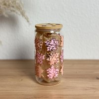 Ahornblatt Glasbecher | Kaffeebecher To Go Becher Mit Strohhalm Deckel |Glasbecher Und Strohhalm|Herbst Glas von SimplyAnnaDesign