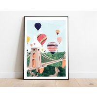 Bristol Kunstdruck, Heißluftballon Druck, Bristol, Clifton Bridge Kunst, Wandkunst, Poster von SimplyKatyprints