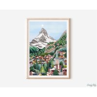 Schweiz Kunstdruck, Sommer Zermatt, Reiseposter, Poster, Reisedruck von SimplyKatyprints
