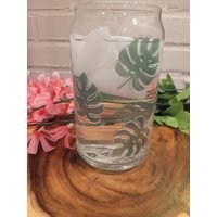 Monstera Farbwechsel Bierdose Glas/ Eiskaffeeglas /Sodadose Glas /Libbey Mit Oder Ohne Deckel von SimplyKraftedbyKay