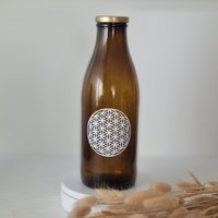 Saftflasche/Milchflasche, Trinkflasche Aus Glas Dunkel 1L Personalisiert Blume Des Lebens von SimplyNezi