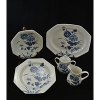 Royal Staffordshire J & G Meakin England Ironstone Blaues Und Weißes Achteck-Tellerset von SimplyRight4You