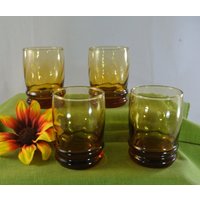 Vintage Libbey Honig Bernstein Malibu Gold Saft Gläser - Gerippt Am Fuß ~ Vierer-Set | 4 von SimplyRight4You