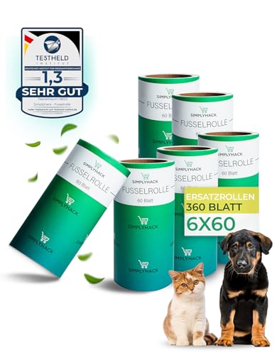 SIMPLYHACK - Fusselrolle - [6er] Set Ersatzrollen für gängige Fusselrollen - hohe Klebekraft - Fusselrolle Tierhaare - benutzte Blätter Lassen Sich leicht entfernen - Fusselrolle Ersatzrolle von Simplyhack