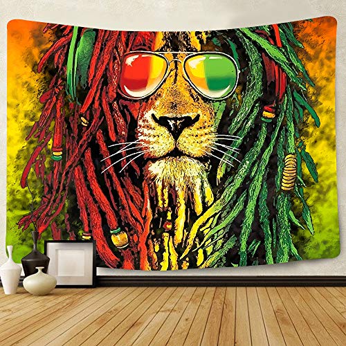 Simsant Rasta Rastafarian Tapisserie Löwenkopf Bob Wandteppich Wandbehang Hintergrund für Wohnzimmer Schlafzimmer Wohnheim Psychedelic Decor Tapestry SIZY0596 von Simsant