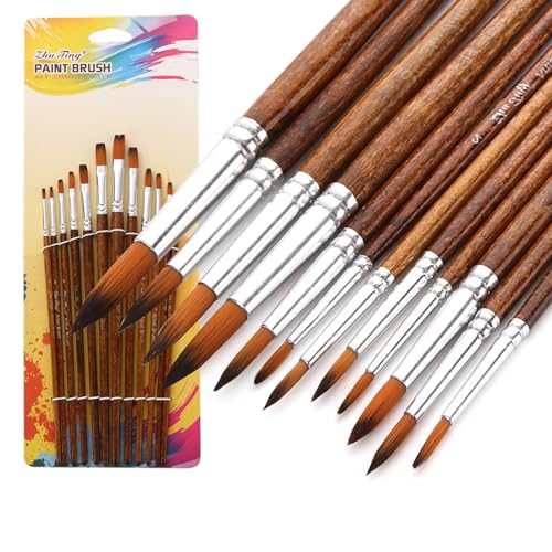 12 Stück Nylon Pinsel Set für Acryl, Aquarell und Ölgemälde, Künstlerpinsel mit Holzgriff und Nylonhaar, Langlebige und Vielseitige Pinsel für Anfänger und Profis von Simsky