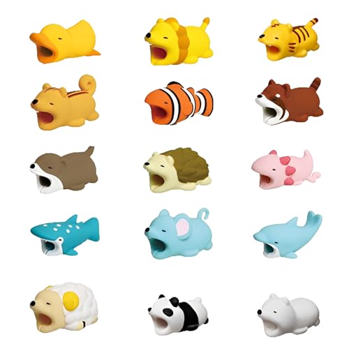 Simsky 15 Stück Tiere Kabel Kabelschutz,USB Ladekabel Schutz,Cute Animal Data Line Protector,Ladekabel Saver USB Ladekabelschutz Kompatibel mit iPhone/Android von Simsky