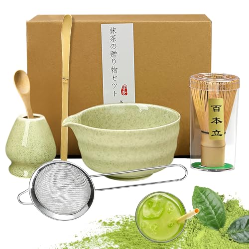 Matcha set, Japanisches Tee-Set, Matcha-Schale, Schaufel, Sieb, Matcha-Besenhalter, Matcha-Besenständer, Matcha-Tee-Set (Hellgrün) von Simsky