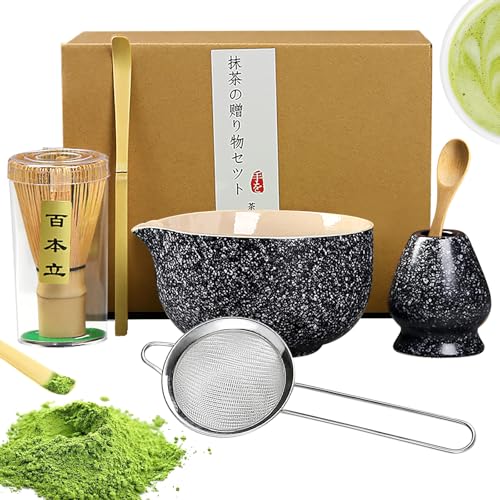 Simsky Matcha set, Japanisches Tee-Set, Matcha-Schale, Schaufel, Sieb, Matcha-Besenhalter, Matcha-Besenständer, Matcha-Tee-Set (Schwarz) von Simsky