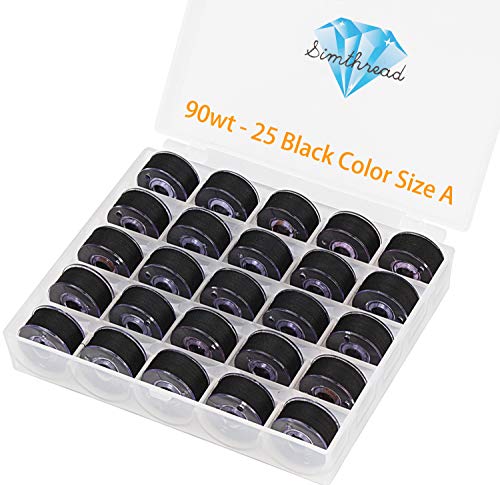 Simthread 25 Stück 15 weiß + 10 schwarz vorgewickelte Spulenfaden Größe A Klasse 15 (SA156) 60WT mit transparenter Aufbewahrungsbox aus Kunststoff 70D/2 (90 W Schwarz) von Simthread