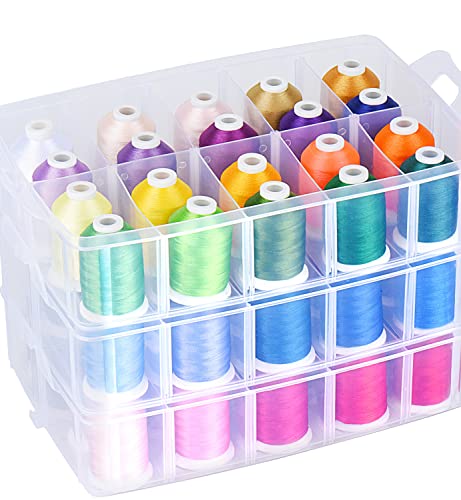 Simthread Maschinen-Stickgarn aus Polyester, 63 Farben, mit Kunststoff-Aufbewahrungsbox für Stickereien, Nähmaschinen von Simthread