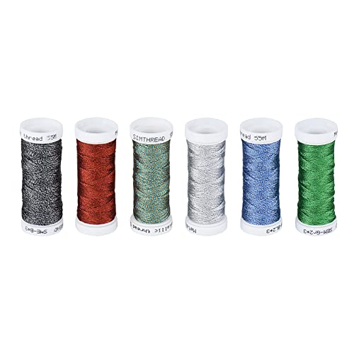 Simthread Metallisches Strickfaden für Gewebt Stricken Handarbeit Bördeln - 6 Weihnachten Farben, 50 Meter/Spule von Simthread