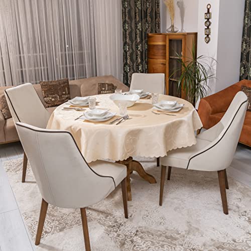 Simurq Tischdecke Abwaschbar Lotuseffekt | Wasserabweisend & Pflegeleicht & fleckenabweisend Tischdecken | Tischdecke Beige - Tischdecke Rund 140- Tischtuch Table Cloth (Beige, 140 cm Rund) von Simurq