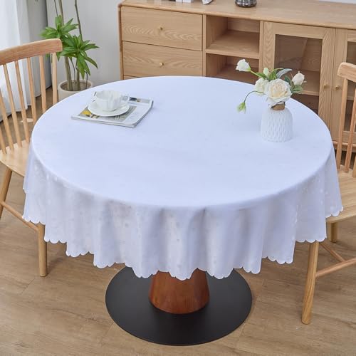 Simurq Tischdecke Abwaschbar Lotuseffekt | Wasserabweisend & Pflegeleicht & fleckenabweisend Tischdecken | tischdecke weiß - Tischdecke Rund 140- Tischtuch Table Cloth (weiß, 140 cm Rund) von Simurq