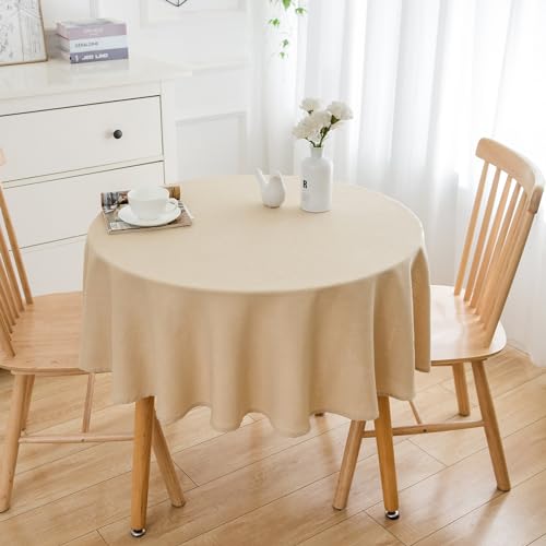 Simurq Tischdecke Abwaschbar - Wasserabweisend | Tischdecke Rund 140 Leinenoptik-Lotuseffekt | Pflegeleicht & fleckenabweisend Tischdecken | Tischdecke Beige -Tischtuch Table Cloth (Beige, 140 Rund) von Simurq