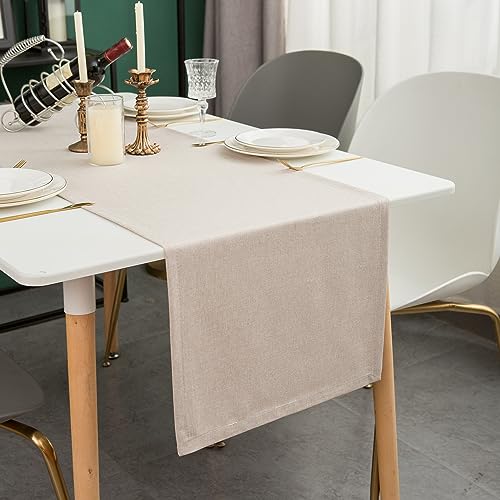 Simurq Tischläufer Abwaschbar – Wasserabweisend -Lotuseffekt | Tischläufer Outdoor - Pflegeleicht | tischläufer beige Creme | Table Runner Tischband (Beige, 30x140 cm) von Simurq