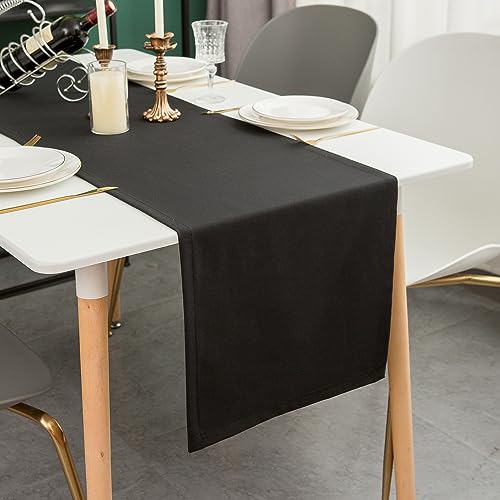 Simurq Tischläufer Modern | Tischläufer Abwaschbar – Wasserabweisend - Lotuseffekt | Tischläufer Outdoor - Pflegeleicht | Tischläufer Schwarz | Table Runner Tischband (Schwarz, 40x160 cm) von Simurq