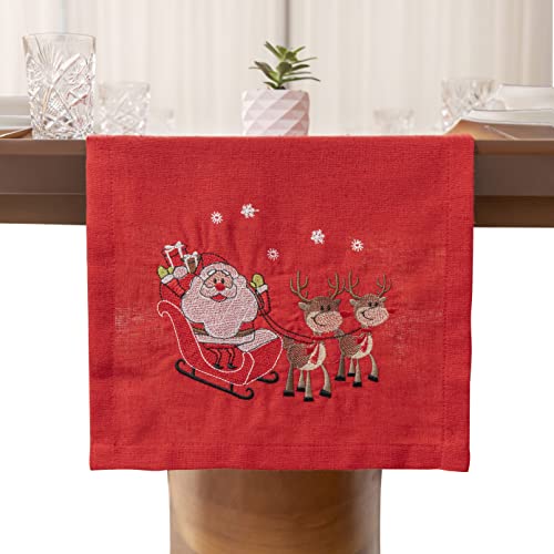 Simurq Tischläufer Weihnachten Rot | Leinenoptik - Lotuseffekt | Wasserabweisende & Abwaschbare tischläufer modern | Tischdeko Weihnachten - Table Runner Tischband ( Weihnachten-Rot, 30x120 cm) von Simurq