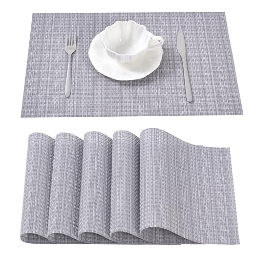 Tischsets Abwaschbar - Platzsets aus PVC, rutschfest und Waschbar - Platzdeckchen - Tischunterlage, Platzset, Tischuntersetzer für Esszimmer, Küche und Restaurant (Grau Mix, 6er Set) von Simurq