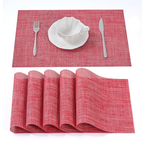 Tischsets Abwaschbar - Platzsets aus PVC, rutschfest und Waschbar - Platzdeckchen - Tischunterlage, Platzset, Tischuntersetzer für Esszimmer, Küche und Restaurant (Rot Mix, 6er Set) von Simurq