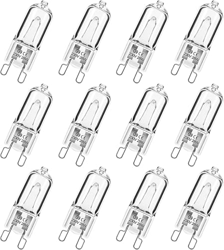 Simusi G9 Halogen Leuchtmittel, 28W Halogen Glühbirnen G9, 230V Dimmbar Halogenlampen, Warmweiße Lampen für Backofen Mikrowellenfür Ofen, 12 Stück von Simusi