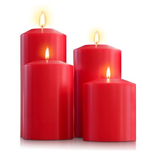Sin! Teelichthalter 4er Set Rot Classic ∅ 8 cm Höhen 9-12-15-18 cm, Dauerkerze mit Teelicht in Kerzenform - Teelichtkerze in Kerzenoptik - Kunststoffkerze mit Teelichteinsatz von Sin!