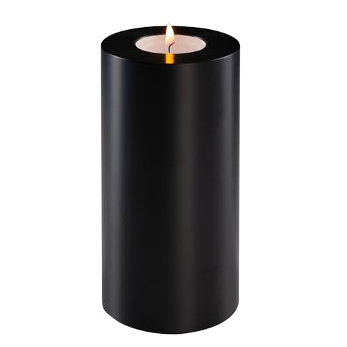 Sin! Teelichthalter Trend schwarz - ∅ 8 cm - Höhe 12 cm, Dauerkerze mit Teelicht in Kerzenform - Teelichtkerze in Kerzenoptik - Kunststoffkerze mit Teelichteinsatz. von Sin!