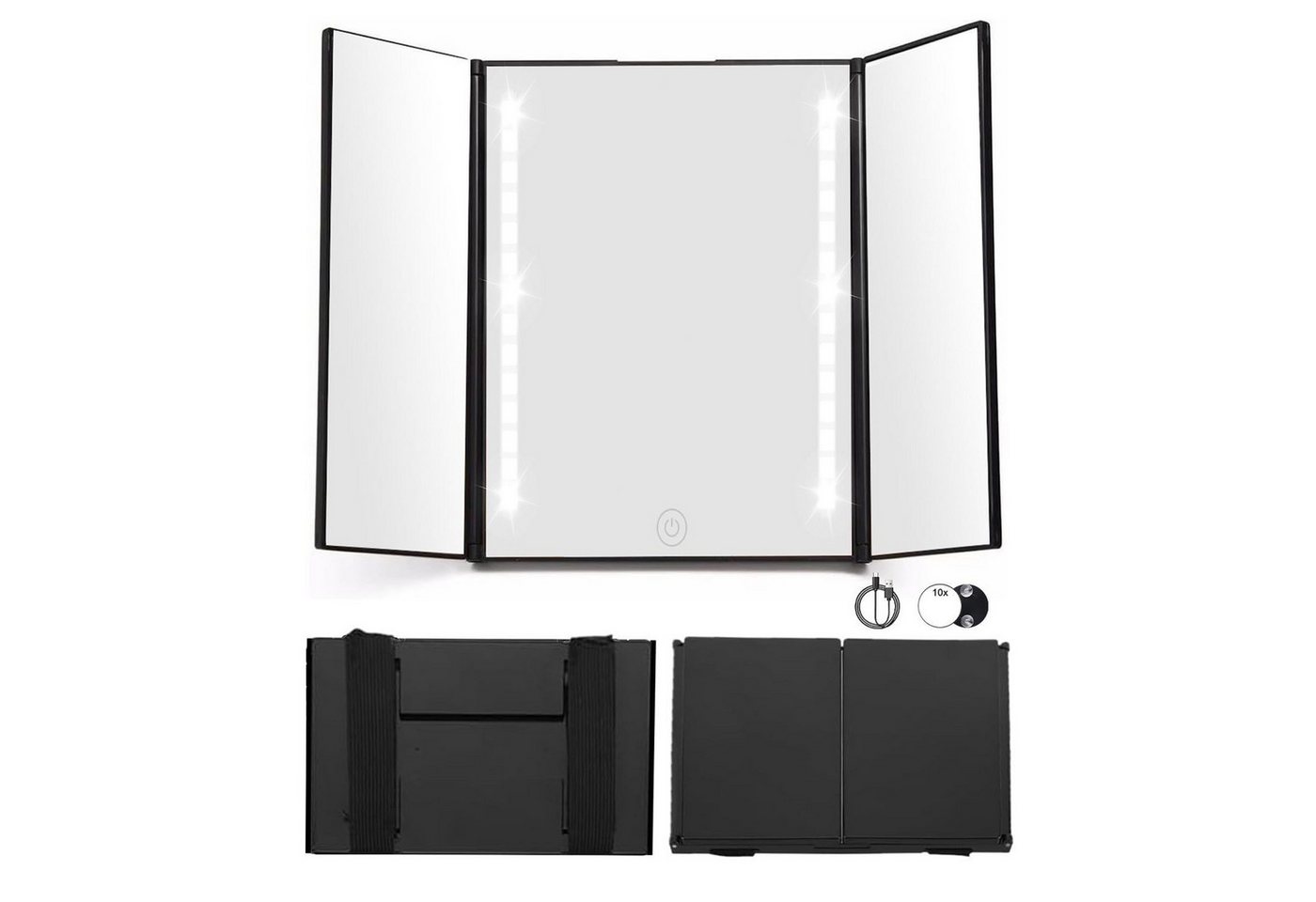 SinLaw LED-Lichtspiegel 360° Schminkspiegel,Drei Spiegel, Tragbarer Spiegel mit Licht, Schwarz, Mit LED-Verstellleuchte und Haken SinLaw LED-Lichtspiegel 360° Schminkspiegel,Drei Spiegel, Tragbarer Spiegel mit Licht, Schwarz, Mit LED-Verstellleuchte und Haken von SinLaw