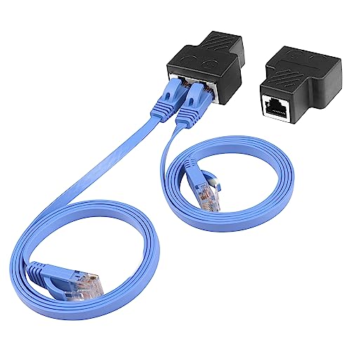 (1 Paar) RJ45 Splitter Adapter, SinLoon Ethernet Kabel Splitter RJ45 Netzwerk Verlängerungsstecker Ethernet Kabel Sharing Kit mit 2 Stück Cat6 Kabel für Router TV Box Kamera PC L von SinLoon