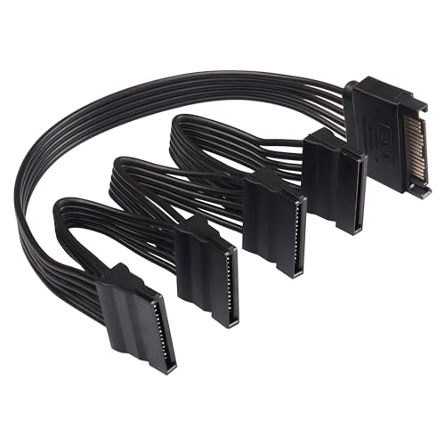 SinLoon 15-poliges SATA-Power-Splitter-Adapterkabel, 15-poliges SATA-1-zu-3-SATA-Seriellkabel für Festplatten, SSDs und optische Laufwerke (1Male to 4 Female) von SinLoon