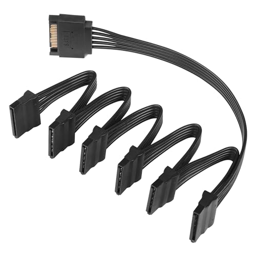 SinLoon 15-poliges SATA-Power-Splitter-Adapterkabel, 15-poliges SATA-1-zu-3-SATA-Seriellkabel für Festplatten, SSDs und optische Laufwerke (1Male to 6 Female) von SinLoon