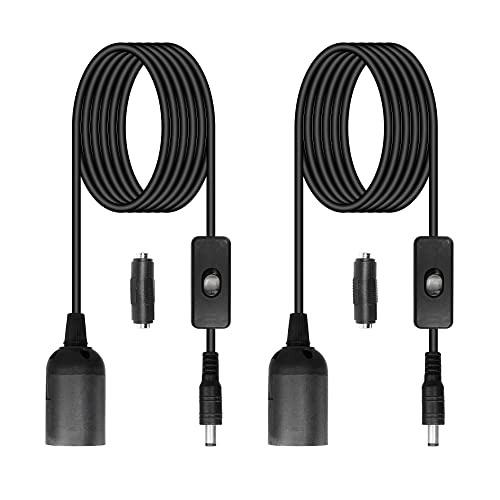 SinLoon 16.4FT E27 Sockel Kabel 2-Pack E27 Licht Lampe Kabel zu DC 5.5 x 2.1mm Kabel, E27 mit Ein/Aus Schalter Niederspannungs-Beleuchtungskabel, für Home Notstromversorgung,Camping im Freien von SinLoon