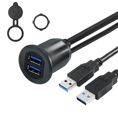 SinLoon 3FT Dual USB 3.0 Unterputzkabel 2 Ports Stecker auf Buchse Rundmontage Verlängerungskabel mit Licht für Auto LKW Boot Motorrad Armaturenbrett von SinLoon