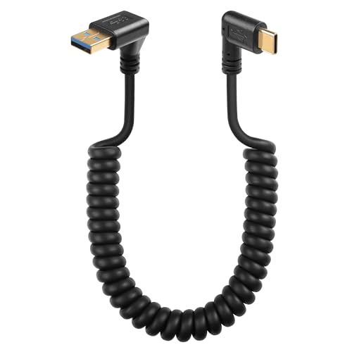 SinLoon 90 Grad USB Typ C Federkabel 5 Gbit/s einziehbares USB 3.0 auf USB C Ladekabel und Datenübertragung für Telefon, Tablet, andere USB-C-Geräte (oben) von SinLoon