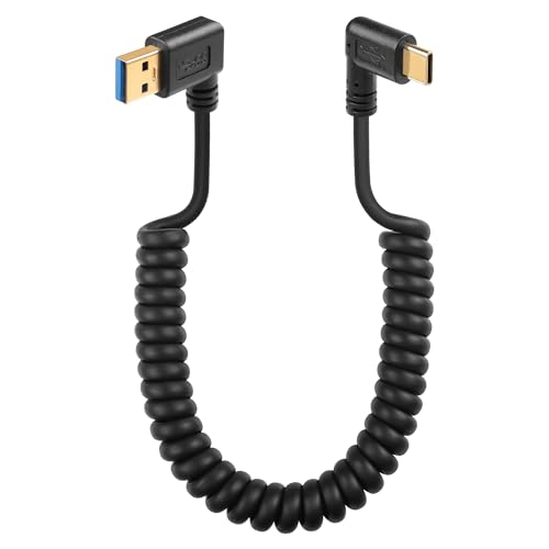 SinLoon 90 Grad USB Typ C Federkabel 5Gbps einziehbares USB 3.0 auf USB C Ladekabel und Datenübertragung für Telefon, Tablet, andere USB-C-Geräte (links) von SinLoon