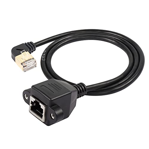 SinLoon RJ45 Cat8 Ethernet-Kabel, 90-Grad-Stecker auf Buchse, Hochgeschwindigkeits-Cat8-Netzwerkkabel, 40 Gbit/s 2000 MHz SFTP-Patchkabel für Router-Modem-Server mit Schrauben (Left) von SinLoon